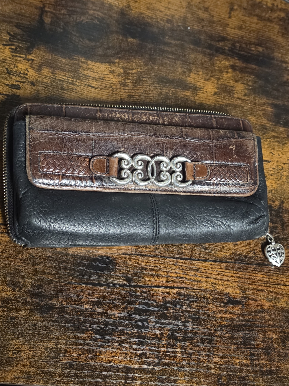 Brighton Black and Brown Leather Zip Wallet